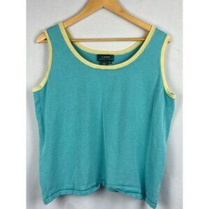 Lauren Ralph Lauren Womens Sleeveless Top 2X Silk Blend Teal & Yellow Trim